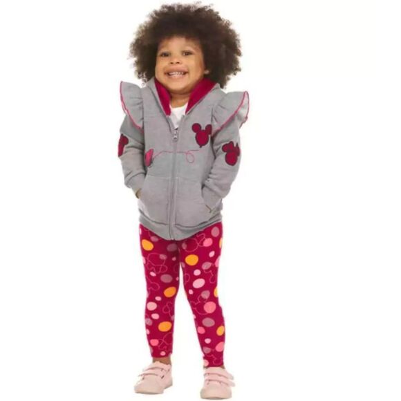 NEW NWOT Girls Sz 5 MINNIE MOUSE Hooded Jacket, Shirt & Leggings 3 Pc Outfit Set - Picture 1 of 7